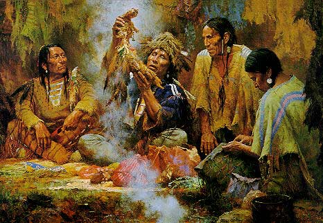 'Opening the Sacred Bundle' Painting by Howard Terpning
